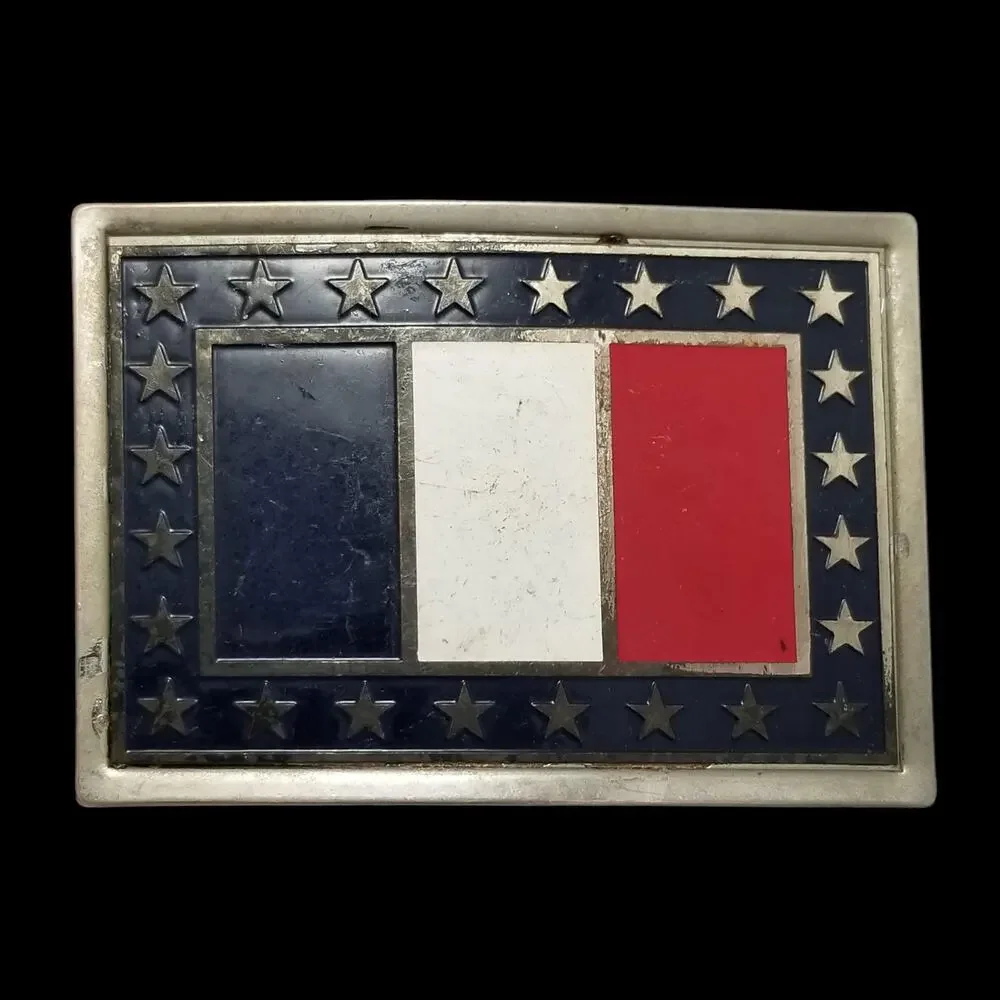 Vintage Belt Buckle France French Flag Tricolor Blue White‎ And Red